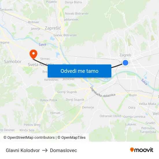 Glavni Kolodvor to Domaslovec map