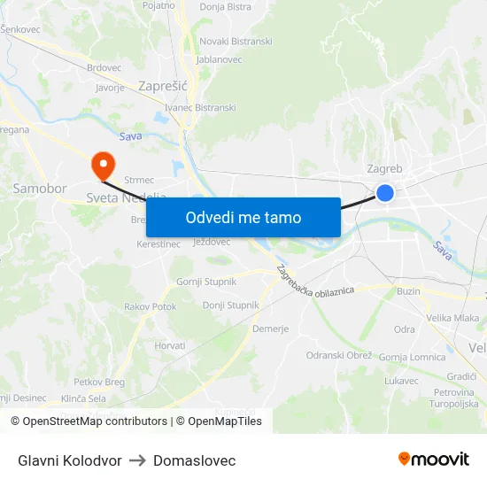 Glavni Kolodvor to Domaslovec map