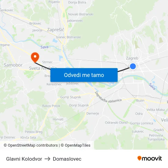 Glavni Kolodvor to Domaslovec map