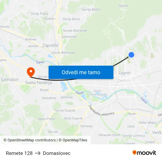 Remete 128 to Domaslovec map