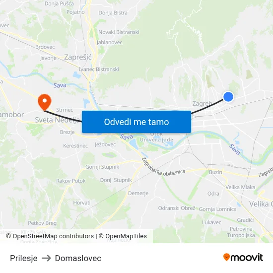 Prilesje to Domaslovec map