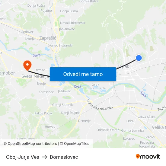 Oboj-Jurja Ves to Domaslovec map