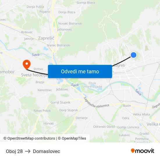 Oboj 28 to Domaslovec map