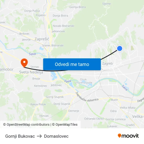 Gornji Bukovac to Domaslovec map