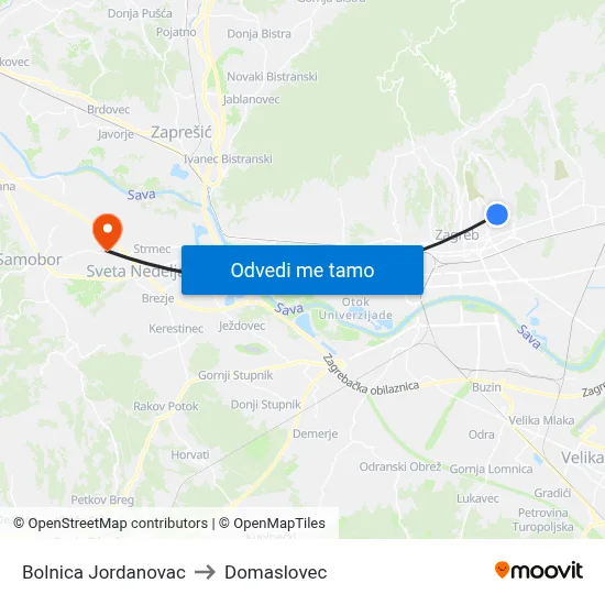 Bolnica Jordanovac to Domaslovec map