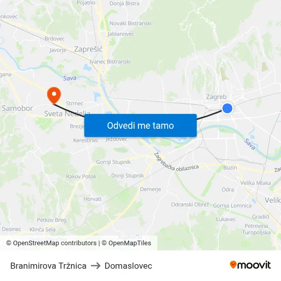 Branimirova Tržnica to Domaslovec map