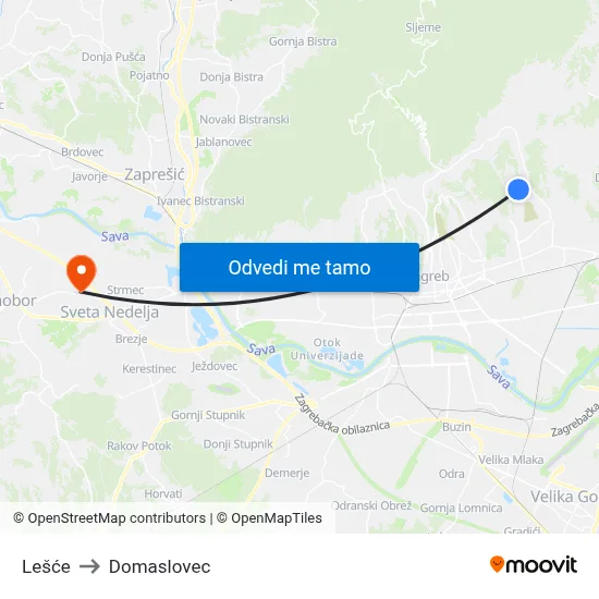 Lešće to Domaslovec map