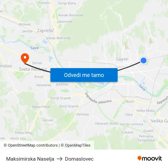 Maksimirska Naselja to Domaslovec map