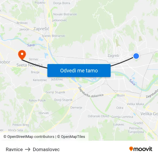 Ravnice to Domaslovec map