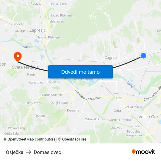 Osječka to Domaslovec map