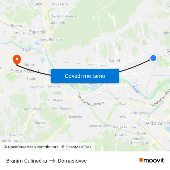 Branim-Čulinečka to Domaslovec map
