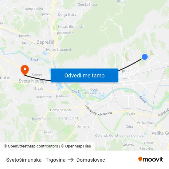 Svetošimunska - Trgovina to Domaslovec map