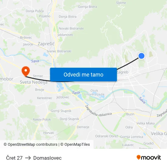 Čret 27 to Domaslovec map