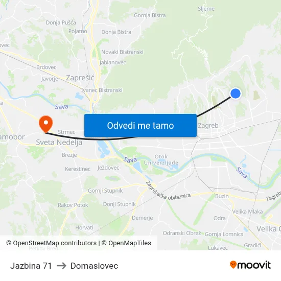 Jazbina 71 to Domaslovec map