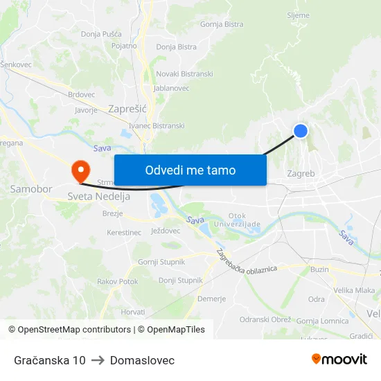 Gračanska 10 to Domaslovec map
