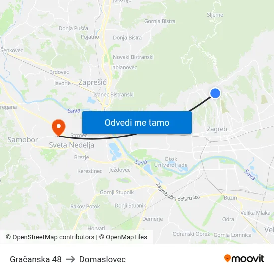 Gračanska 48 to Domaslovec map