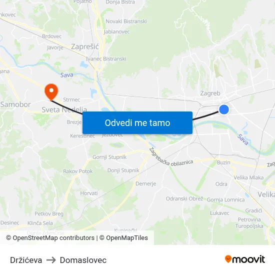 Držićeva to Domaslovec map