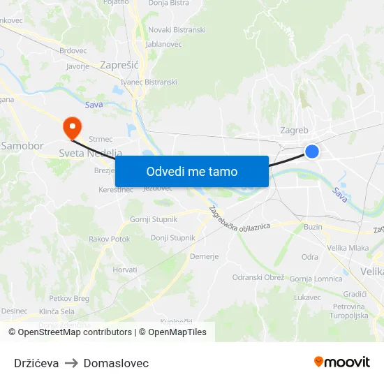 Držićeva to Domaslovec map