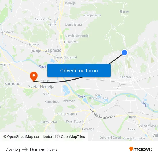 Zvečaj to Domaslovec map
