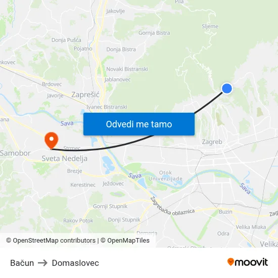 Bačun to Domaslovec map