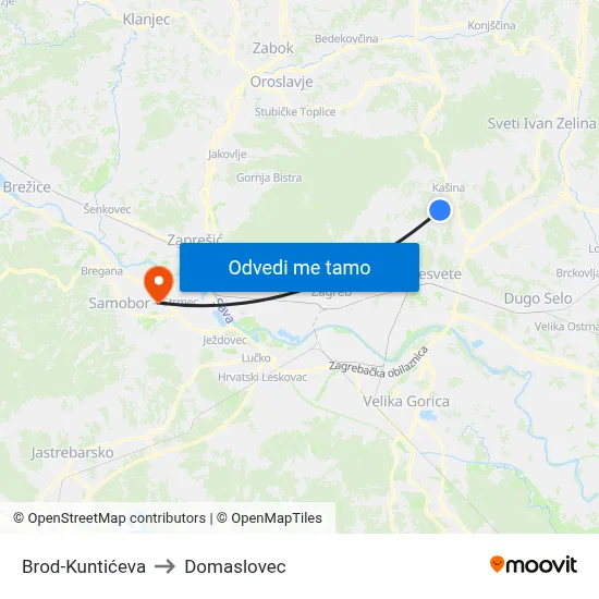 Brod-Kuntićeva to Domaslovec map