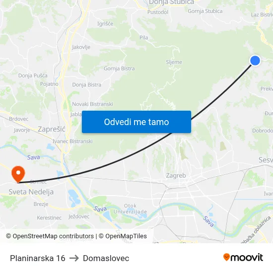 Planinarska 16 to Domaslovec map