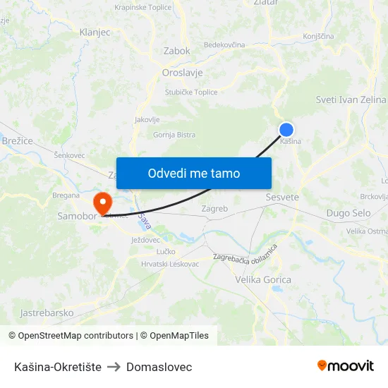 Kašina-Okretište to Domaslovec map