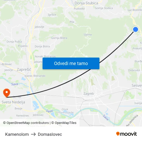 Kamenolom to Domaslovec map
