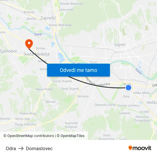 Odra to Domaslovec map