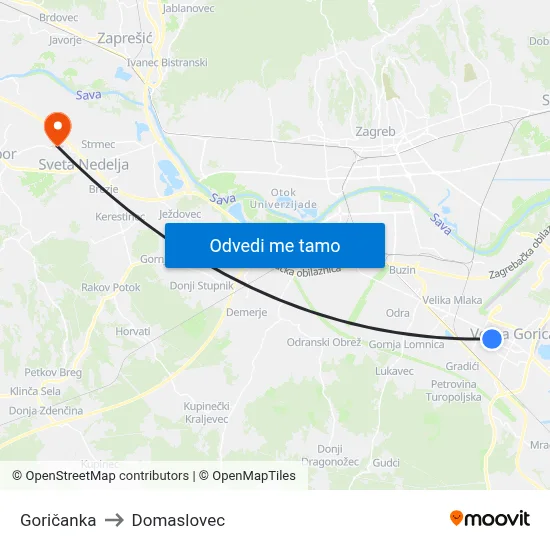 Goričanka to Domaslovec map