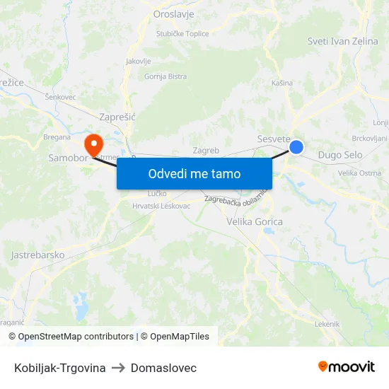 Kobiljak-Trgovina to Domaslovec map
