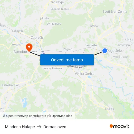 Mladena Halape to Domaslovec map