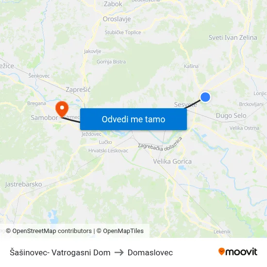 Šašinovec- Vatrogasni Dom to Domaslovec map