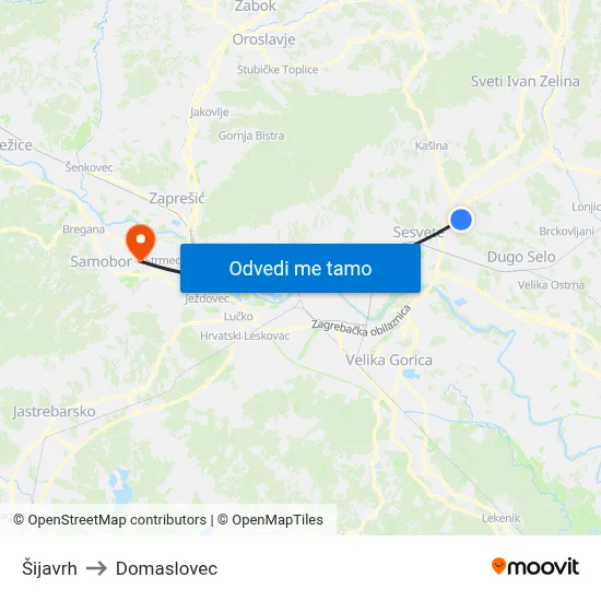 Šijavrh to Domaslovec map