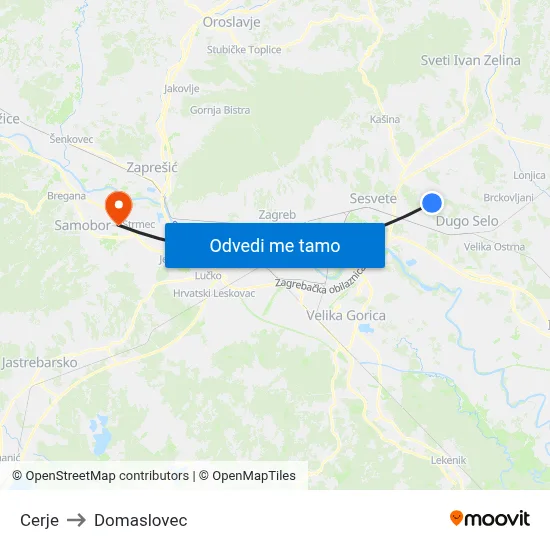 Cerje to Domaslovec map