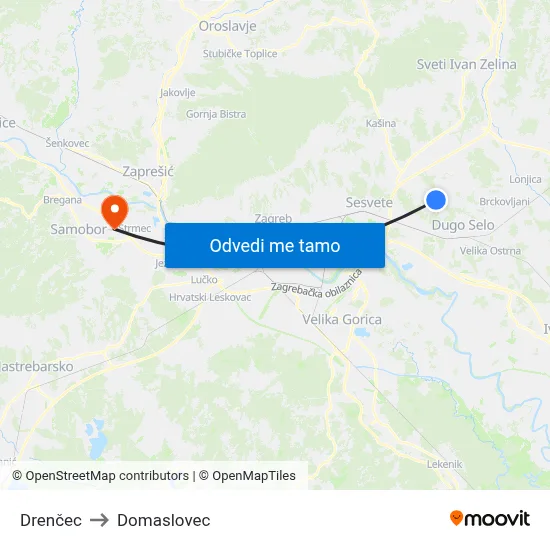 Drenčec to Domaslovec map