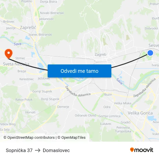 Sopnička 37 to Domaslovec map