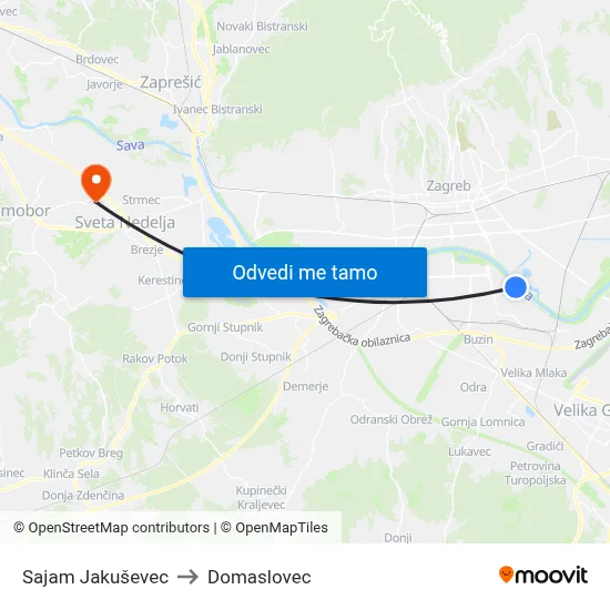 Sajam Jakuševec to Domaslovec map