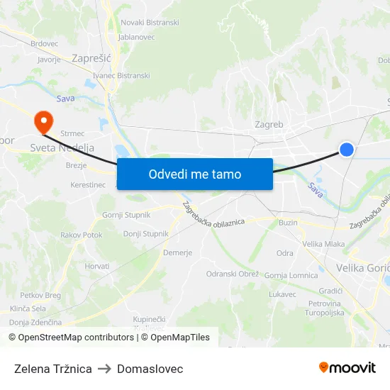 Zelena Tržnica to Domaslovec map