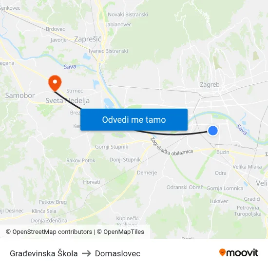 Građevinska Škola to Domaslovec map