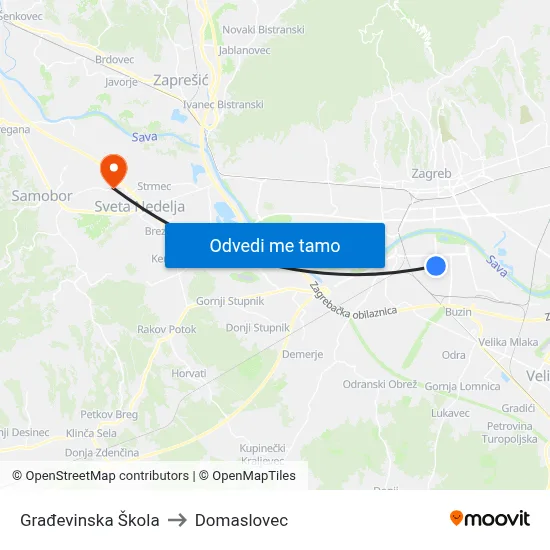 Građevinska Škola to Domaslovec map
