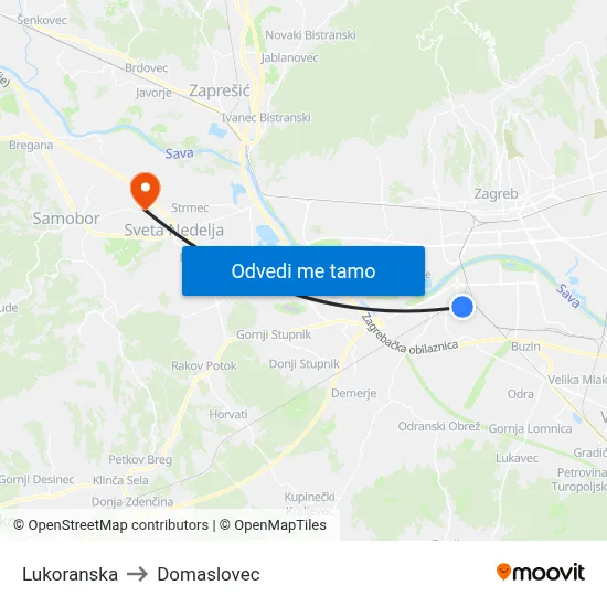 Lukoranska to Domaslovec map