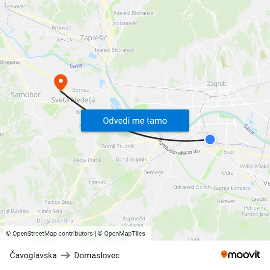 Čavoglavska to Domaslovec map