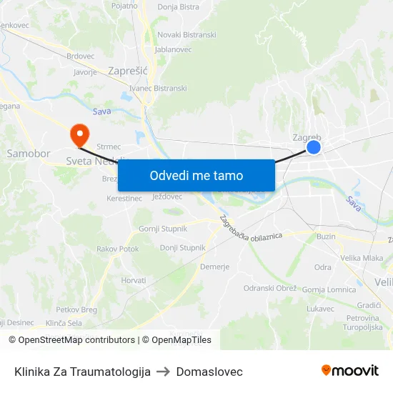 Klinika Za Traumatologija to Domaslovec map