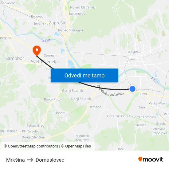 Mrkšina to Domaslovec map