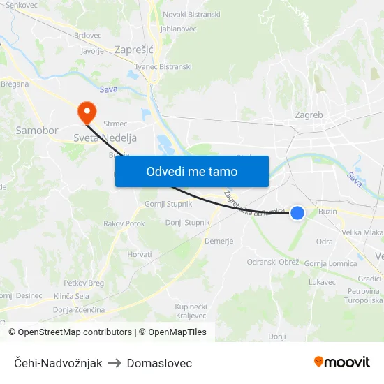 Čehi-Nadvožnjak to Domaslovec map