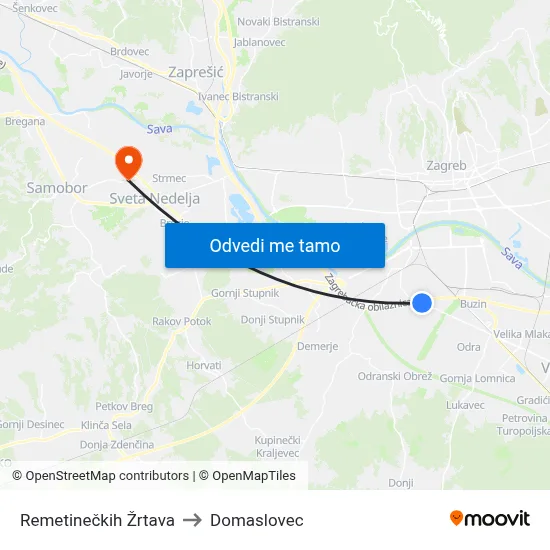 Remetinečkih Žrtava to Domaslovec map