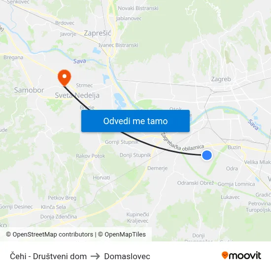 Čehi - Društveni dom to Domaslovec map