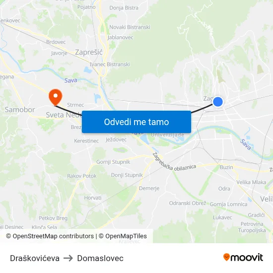 Draškovićeva to Domaslovec map