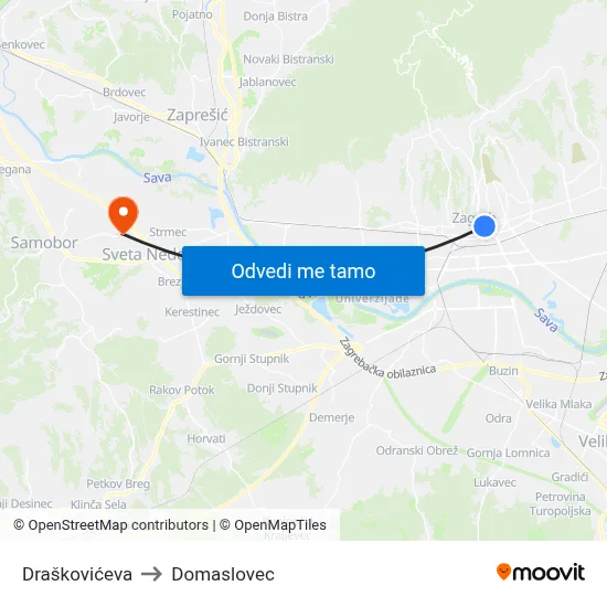Draškovićeva to Domaslovec map